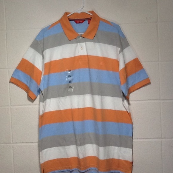 Izod Blue/Grey/Orange Stripe Polo Shirt Sz XL NWT - Picture 2 of 6